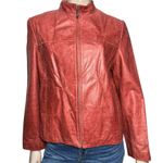 Pasha & Jo Women’s Size L Red Burgundy Distressed Leather Zip Up Jacket Size L Photo 1