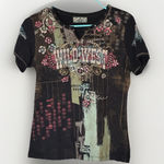Y2K Vanilla Sugar Wild West Floral Cross Rhinestone Tee Cowgirl Top Black Photo 0