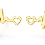 Gold Plated Heartbeat Stud Earrings – EKG Heart Line Stainless Steel Jewelry Photo 0