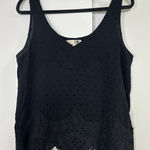 Everleigh Black Swiss Dot Eyelet Lace Hem‎ Tank Top Medium Scalloped Hem Photo 0