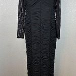 Vicky Tiel Womens Long Sheer Lace Sleeve Ruched Column Gown XL Long Dress Black Photo 0
