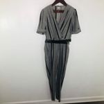 Vintage Striped Jumpsuit Pants Belted 70s M 12 80s Retro Business Suit Gray Photo 1
