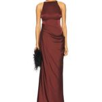 Ceren Ocak Satin Dress in Burgundy Small New Womens Long Maxi Gown Brown Photo 11