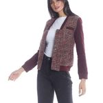 Members Only Women's Tweed Varsity Burgundy Hooded Jacket Photo 0