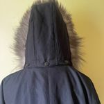 The Fur Vault Black Cape Jacket Silver Fox Trim Hood Made in Greece Size 44 Photo 4
