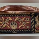 A Rare Vintage Isabella Fiore Beaded Birds Print Leather Wristlet Handbag Brown Photo 3