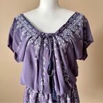 Parker | Purple Drop Waist Embroidered Off-Shoulder Peasant Dress Sz S Photo 2