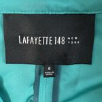 Lafayette 148 Sz 6 Evening Jacket Satin Teal Ruched Gather Button Up 3/4 Sleeve Blue Photo 4