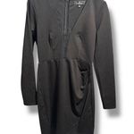 Lulus Nuria Long Sleeve Bodycon Deep V Mini Dress Black Small Photo 2