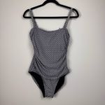 DKNY Ladies Swimsuit in Bandeau Maillot Black White Geo, Sz L, Front Shirring Photo 9