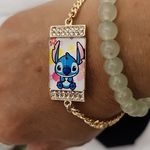 Gold Stainless Steel Bracelet Glass Stitch Image Blue Photo 6