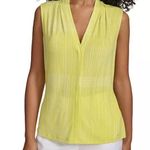 Calvin Klein Yellow White Geo Print VNeck Striped Sleeveless Blouse Petite Small Photo 0