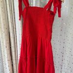Zesica NWT Smocked Self Tie Straps Ruffle Trim Tiered Swing Mini Dress S Red Photo 3