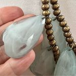 Boho Statement Green Teardrop Necklace‎ Faux Leather Brass Tone Beads Photo 5