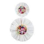 Boho Beaded Rattan Raffia Summer Statement‎ Earrings Dangle Rainbow White 2.5" Photo 1