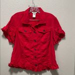 Multiples Short Sleeve Two Pocket Jacket Top In Red Photo 3