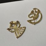 Lot Of 2 Prong Set Rhinestone Christmas Holiday Angels Brooch Pin Gold Tone Photo 6