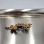 Vintage Enamel Brooch Pin 3" Brown Orange Flower Bouquet Rhinestone AB‎ Flecked Photo 3