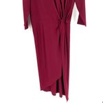 Haute Hippie  Burgundy Asymmetrical Draped Slit Front 3/4 Sleeve Fitted Dress Photo 6
