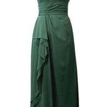 Azazie Size 4 Formal Dress Maxi A Line Empire Pleated Waist V Neck & Back Green Photo 0