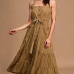 Free People  Catch The Breeze Button Front Midi Dress in tan khaki Photo 0