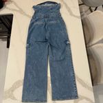 EXPRESS  Strapless Wide Leg Cargo Denim Jean Jumpsuit Womens 12 Light Blue Wash Photo 12