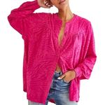 Free People  Hot Pink Floral Print Blouson Sleeve Oversize Long Sleeve Blouse Photo 0
