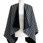 None Cape Wrap Poncho Navy Blue White Plaid Open Front Reversible Cape Wrap Size L/XL Photo 0