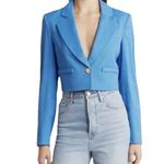 Jason Wu $325  Blazer Cropped Shoulder Pads Linen Cobalt Blue Braided M Jacket Photo 2