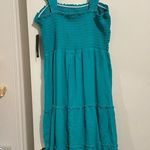 Teal Aqua Blue Smocked Tiered MIDI Dress Size Large NWT Photo 4