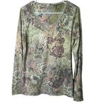 American Vintage vintage Y2K 2000s retro Floral V-neck long sleeve top with rhinestone roses Photo 1