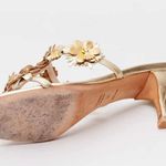 Prada Vintage Metallic Gold Floral Kitten Heel Sandals Photo 13