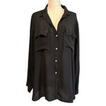 Gap Shirt Boyfriend Fit Long Sleeve XL Viscose True Black Semi Sheer Classic Photo 3