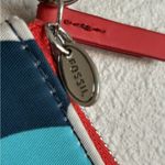 Fossil Zip Around Nylon Wristlet Wallet Blue White Red Flower On Flower Photo 3