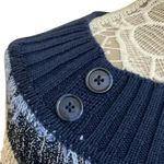 Westport Blue & Navy Striped Knit Sweater with Button Shoulder Detail – 3/4 Sleeve Photo 2