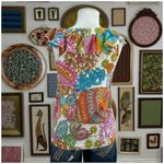 Trina Turk  Paisley Reef Blouse Womens Size Brights Pink Blue Yellow Photo 4