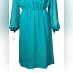 Victor Costa 70’s Turquoise Long Sleeve Pleated Dress Size 12 Blue Photo 6