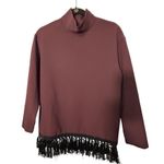ZARA  Burgundy High Mock Neck Top Ornate Tassel Black Fringe Detail Medium Gothic Photo 4