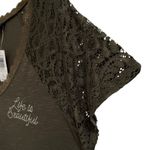 Torrid Life is Beautiful 1X Soft Slub V-Neck Lace Sleeve Embroidery Top Olive Photo 1