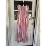 Old Navy  Striped Button Front Linen Blend Jumpsuit Women's Sz S Red White Ruffle Photo 6