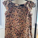 Attention Leopard Animal Print Ruffle Sleeve Top in Tan/Orange/Pink - Size Small Photo 16