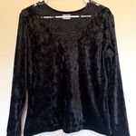 Vintage Paco Calvari Black Velvet Floral Lace Trim Vneck Shirt Blouse Top 44/46 Size undefined Photo 0