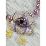 Flower Pearl Beaded Necklace, Floral Pendant, Purple Lavender Beads, Statement Photo 3