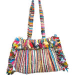 RARE Boho Colorful Woven Shoulder Bag Purse Multi Color Fringe Tote Handmade Rug Red Photo 0