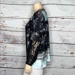 Lee Size 1X Floral Print - Black Lace Long Sleeve Keyhole Peasant Blouse Top Photo 2