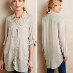 Anthropologie HOLDING HORSES  Sunwashed Tunic Top Green Long Sleeve Button Down Photo 1