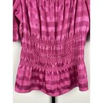 1.STATE‎ Hot Pink Shadow Stripe Puff Sleeve Shirred Waist Square Neck Top Sz M Size M Photo 4