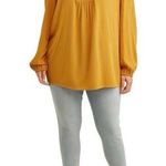 Terra & Sky 2X Peasant Top Crinkle Long Sleeve Woven Apple Juice Yellow Gold Photo 0