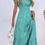Elegant Teal Polka Dot Maxi Dress mint blue Size XL Photo 2