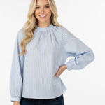 Sundays  wearesundays Blue Puff Sleeve Bib Collar Blouse size small Photo 0